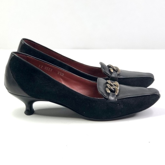 VINTAGE Donald. J. Pliner 12 GEES kitten heels brass chain suede and leather 8.5 - Picture 2 of 11